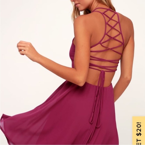 Lulu's Vibrant Berry Halter Mini Dress - Picture 2 of 4